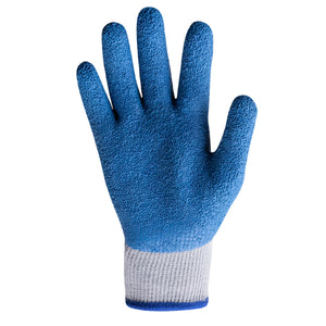 Palm view of general purpose Helix® 1060 10-gauge wrinkle rubber latex palm coated gloves.