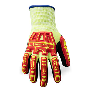 Back of hand view of Rig Lizard Thin Lizzie 2091 cold weather work glove showcasing the impact protection.
