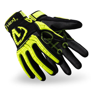 Black and hi-vis Hex1 2131 utility glove as they might appear on your hands.