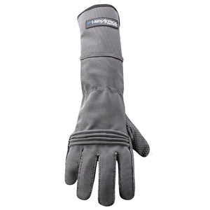 Back-of-hand view of Hercules 400R6E highly cut resistant gauntlet style gloves.