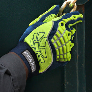 worker wearing Chrome Series® 4027 holding onto a chain