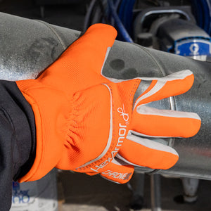 person wearing Chrome SLT® 4075 holding a vent pipe