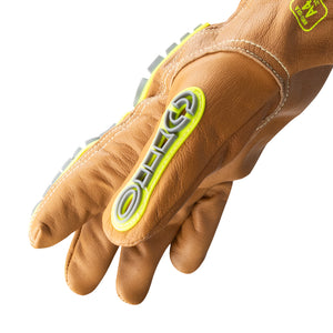 Side view of chrome slt 5071imp impact leather gloves with water and oil resistant sustainable leather treatment.