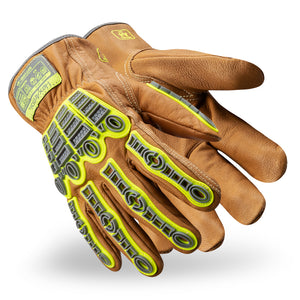 Pair of chrome slt 5071imp impact leather gloves with water and oil resistant sustainable leather treatment.