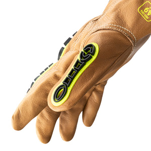 Side view of chrome slt 5073imp impact leather gloves with water and oil resistant sustainable leather treatment.