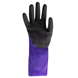 Palm view of purple HexChem 7041 chemical resistant gauntlet style glove.