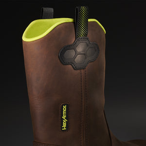 Up-close view of Xbuilt Wellington work boot’s pull tabs for easy on/off