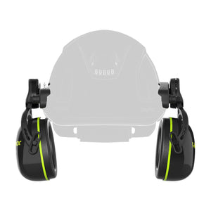 K-Series® Ceros® K2M mechanical earmuffs attached to helmet front view