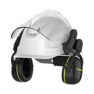 K-Series® Ceros® K2M mechanical earmuffs attached to helmet with face shield attached also