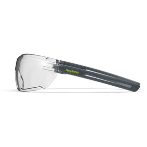 LT400 anti-fog safety glasses from the side showcasing the HexArmor logo on the frame.