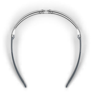 LT400 scratch-resistant safety glasses from the top-down showcasing the nose piece and temples.