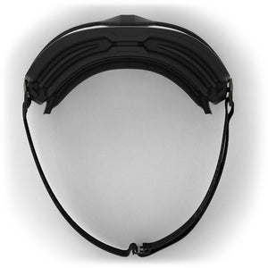 All black MX600 anti-fog safety goggles from the top-down showcasing the strap and soft seal.