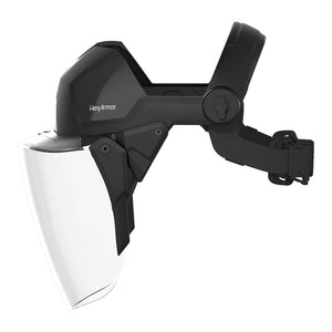 Ultrex1 anti-fog face shield as shown from the side with the face shield down.