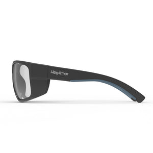 VuForce safety glasses from the side showcasing the HexArmor logo on the frame.