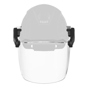 Ceros® XP mechanical face shield kit attached to helmet front view
