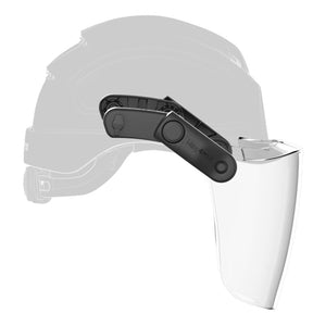 Ceros® XP mechanical face shield kit attached to helmet side view