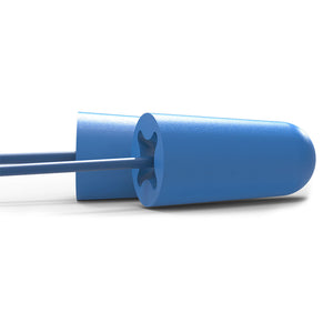 accuFit blue color detachable disposable earplug with cord close up view