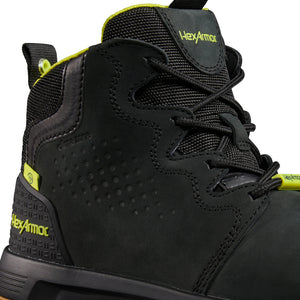 Up-close view of Xtend black mens work boot’s lacing system for superior fit and comfort.
