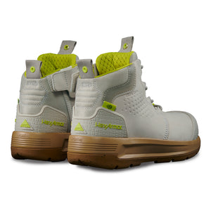 Back side of slip-resistant work boot showcasing Xtend’s hi-vis details on the liner and heel.