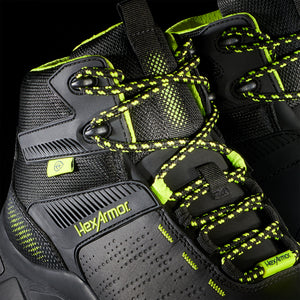 Up-close view of Xbase black mens work boot’s lacing system for superior fit and comfort.