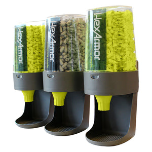 3 Turn2® refillable earplug dispenser next to each other