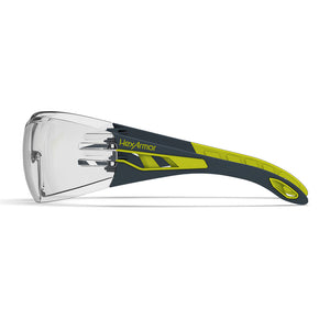 MX200 anti-fog safety glasses from the side showcasing the HexArmor logo on the frame.