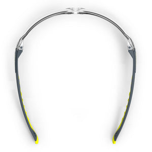 MX225 scratch-resistant safety glasses from the top-down showcasing the nose piece.