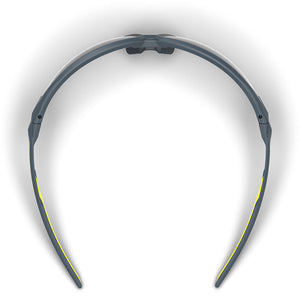 NX1 welding safety glasses from the top-down showcasing the dual hard and soft components.