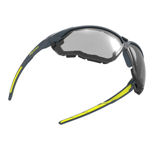 Floating NX1G weld shade gasketed safety glasses showcasing the wide field of vision.