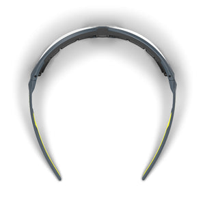 NX1G gasketed safety glasses from the top-down showcasing the dual hard and soft components.