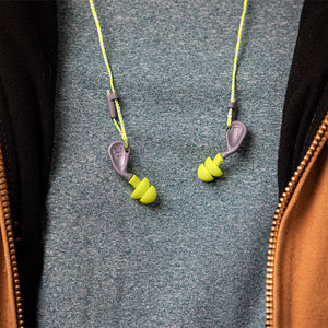 simpleFit® reusable guided earplugs medium hanging around neck