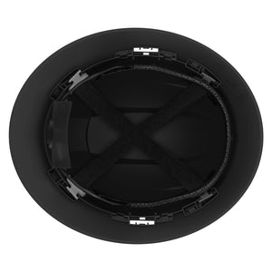 Underside view of Ceros XP300E full brim safety helmet showing the four point suspension system.