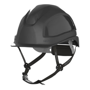 Ceros XP450AE black class e safety helmet with chin strap.