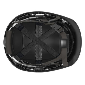 Ceros XP450A black safety helmet showcasing the suspension system on the underside of the helmet.