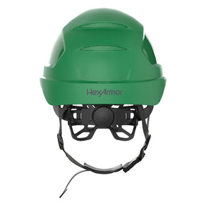 Ceros XP450AE with Mips and chin strap safety helmet as shown from the back showcasing the wheel ratchet adjustment system.
