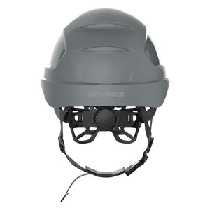 Ceros XP450AE with Mips and chin strap safety helmet as shown from the back showcasing the wheel ratchet adjustment system.