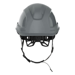 Ceros XP450AE with Mips grey class E safety helmet with chin strap as shown from the front.