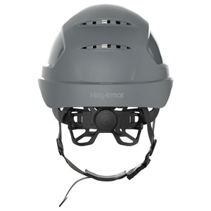 Ceros XP450A with Mips and chin strap safety helmet as shown from the back showcasing the wheel ratchet adjustment system.