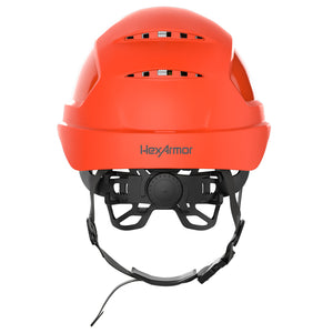 Ceros XP450A with Mips and chin strap safety helmet as shown from the back showcasing the wheel ratchet adjustment system.