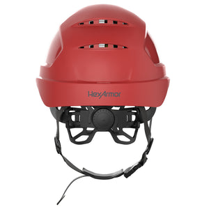 Ceros XP450A with Mips and chin strap safety helmet as shown from the back showcasing the wheel ratchet adjustment system.