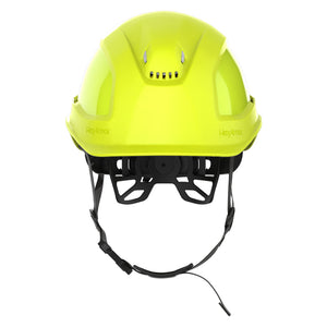 Ceros XP450A with Mips and chin strap safety helmet as shown from the back showcasing the wheel ratchet adjustment system.
