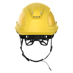 Ceros XP450A with Mips yellow chin strap safety helmet as shown from the front.