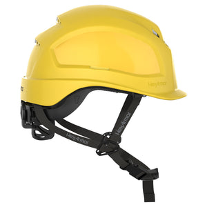 Ceros XP450A with Mips yellow vented safety helmet as shown from the side.