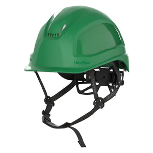 Ceros XP450A with Mips green vented safety helmet with chin strap.