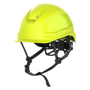 Ceros XP450A with Mips Hi-vis yellow vented safety helmet with chin strap.