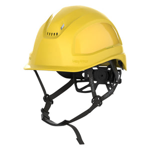 Ceros XP450A with Mips yellow vented safety helmet with chin strap.