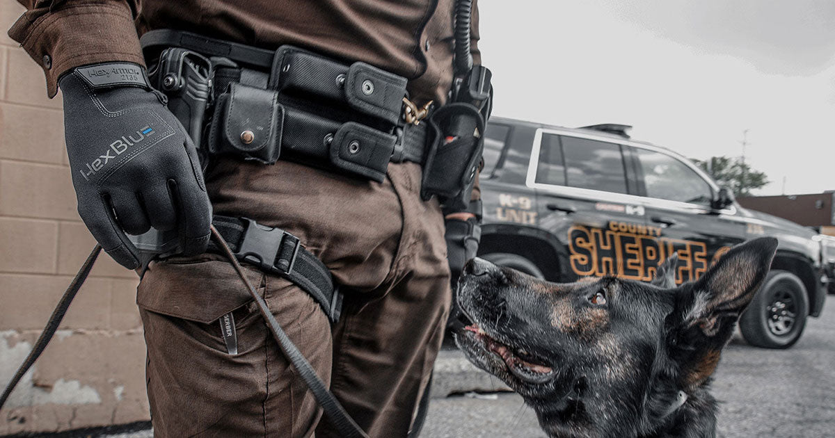 Police officer wearing HexBlue 2135 safety gloves.