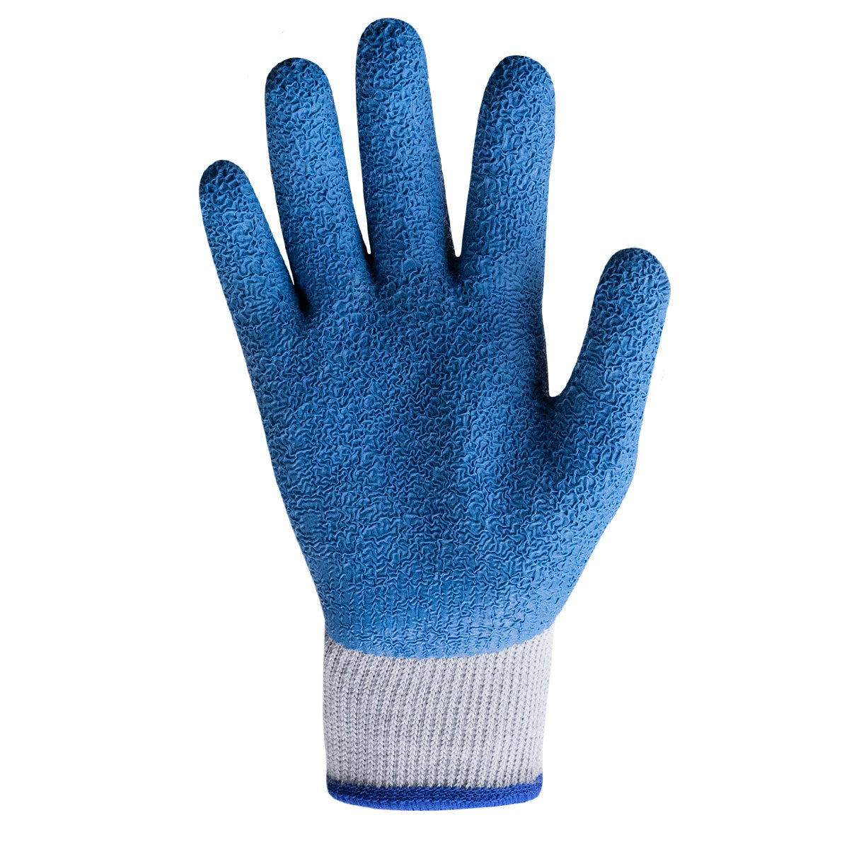 Palm view of general purpose Helix® 1060 10-gauge wrinkle rubber latex palm coated gloves.