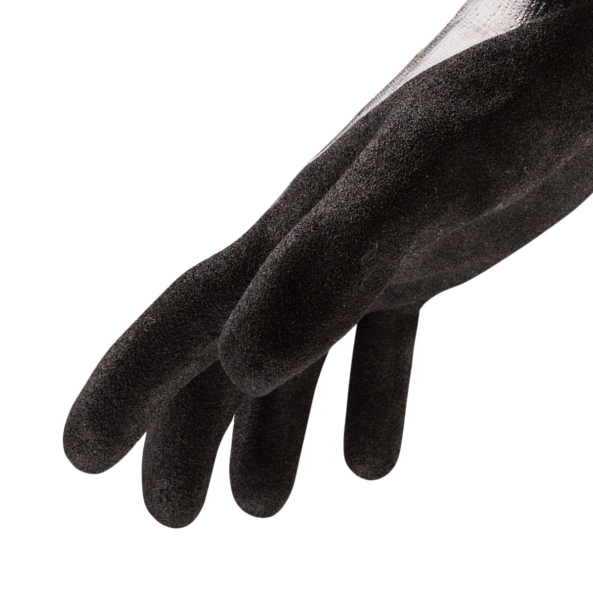 Side view of general purpose Helix 1062 18-gauge sandy nitrile palm coated gloves.