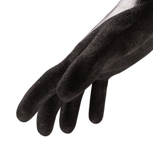 Side view of general purpose Helix 1062 18-gauge sandy nitrile palm coated gloves.